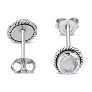 Large Oval Rainbow Moonstone Stud Silver Earrings, e336